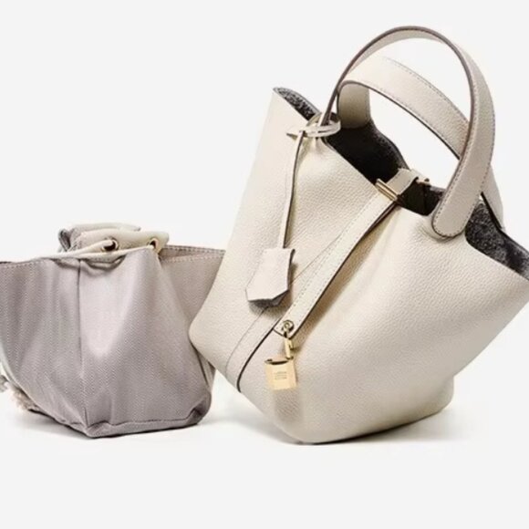 Elegant Genuine Leather Bucket Bag with Lock — 5 Colors Available - Picture 11 of 16